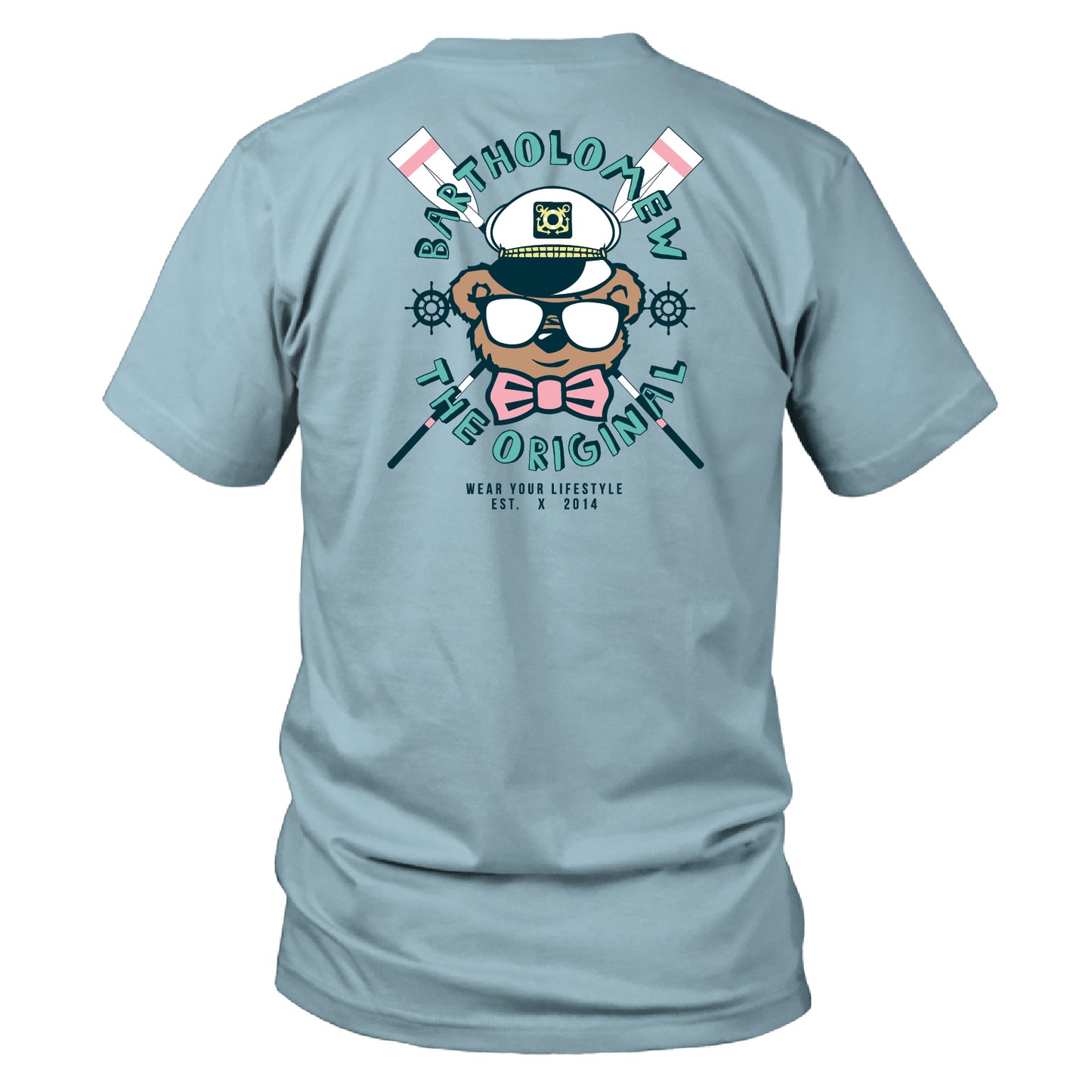 Youth & Toddler Short Sleeve Cotton Tee Shirt -  Yacht Club Bart - Sky Blue