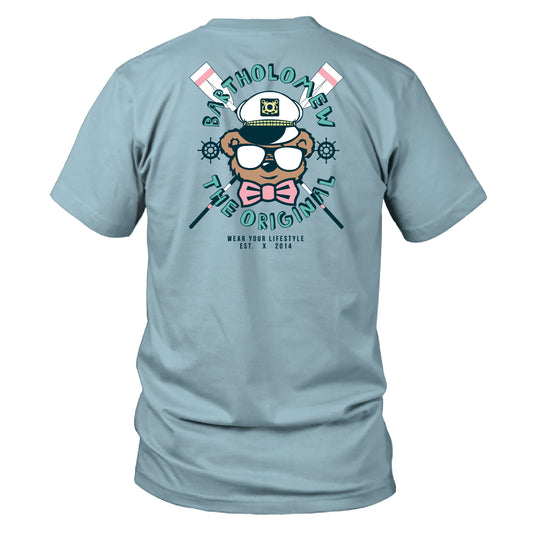 Youth & Toddler Short Sleeve Cotton Tee Shirt -  Yacht Club Bart - Sky Blue