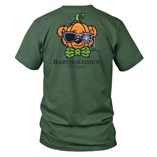 Toddler Short Sleeve Cotton Tee Shirt - Pumpkin Head - Oak Green