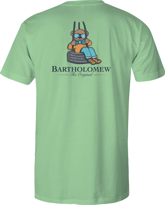 Toddler Short Sleeve  Cotton Tee Shirt - Swinging - Mint Green