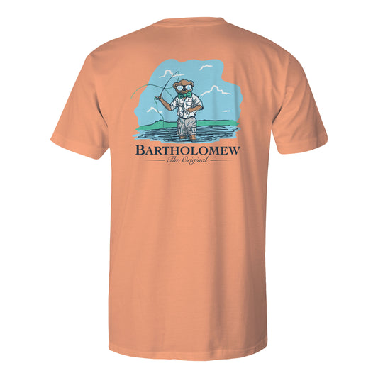 Toddler Short Sleeve Cotton Tee Shirt - Fly Fishin - Melon