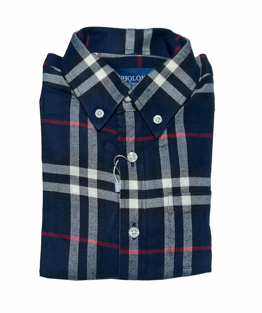 Bart -  Long Sleeve Flannel Shirt - Navy/White